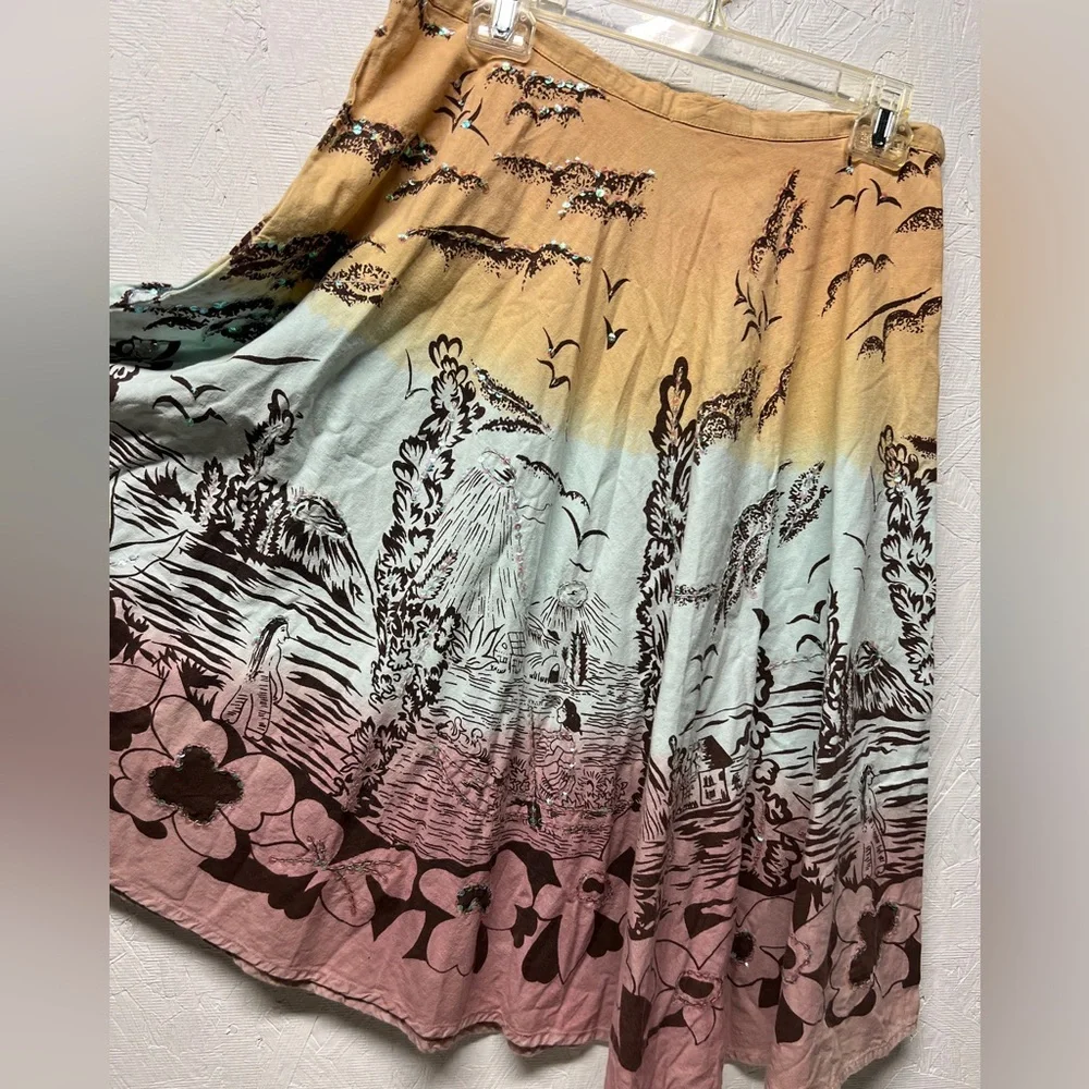 FUNKY PEOPLE Art to wear coastal Skirt printed Floral Sequins Ombre medium - Picture 3 of 6